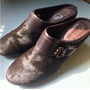 Cole Haan/Nike Air Brown Faux Animal Hair Wedge Mules Like New Size 10